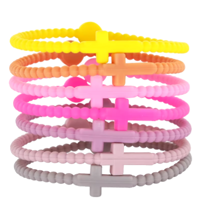 Pink Silicone Cross Bracelets