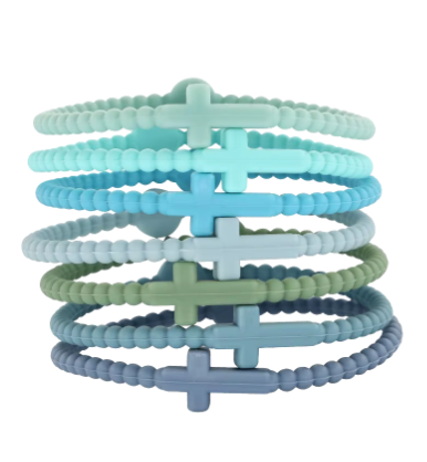 Blue/Green Silicone Cross Bracelet