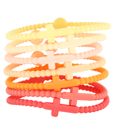 Yellow/Coral Silicone Cross Bracelets